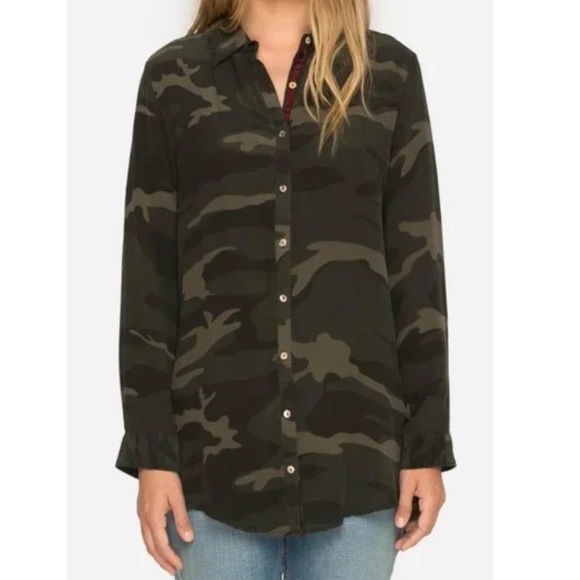 Johnny Was Valentina Velvet Embroidered Back Button Down Camo/Green Size L EUC - Picture 3 of 15